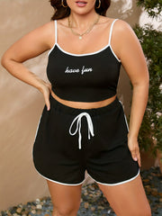 Women's Plus Cami Crop Top & Drawstring Shorts Set