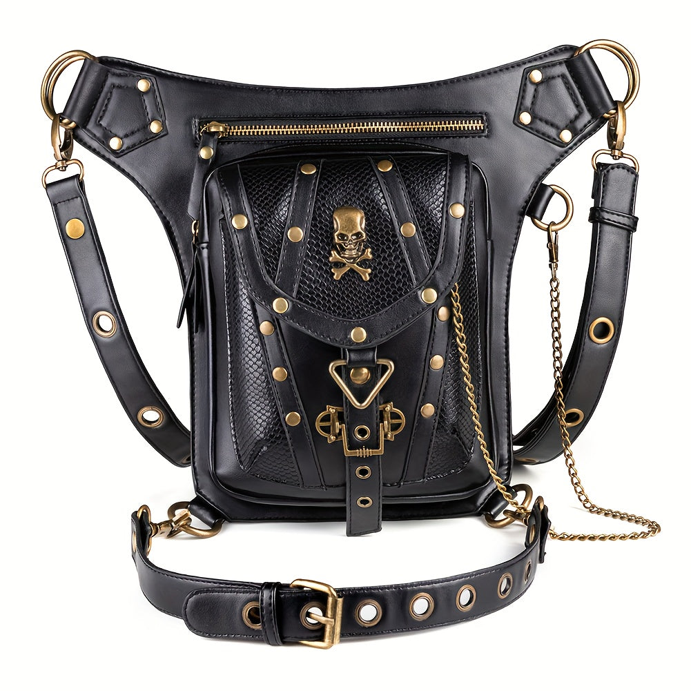 Steampunk Waist Bag Gothic Fringed Crossbody with Chain