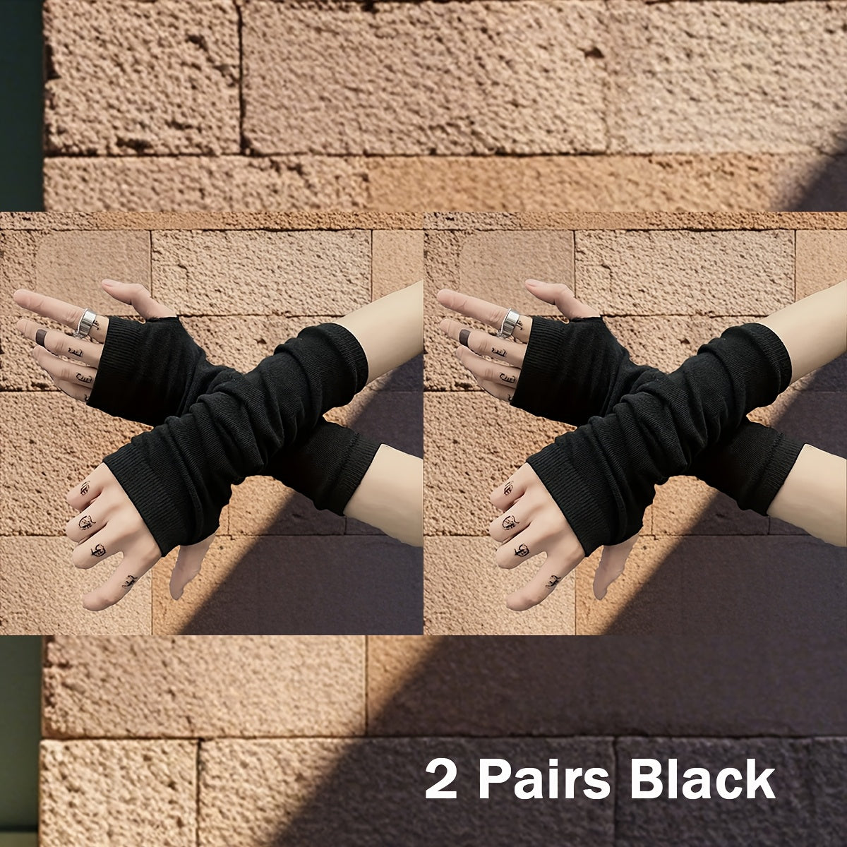 2 Pairs Unisex Long Arm Sleeves Fingerless Gloves for Warmth & Sun Protection