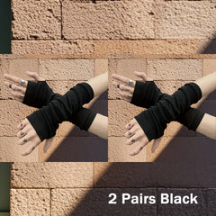 2 Pairs Unisex Long Arm Sleeves Fingerless Gloves for Warmth & Sun Protection