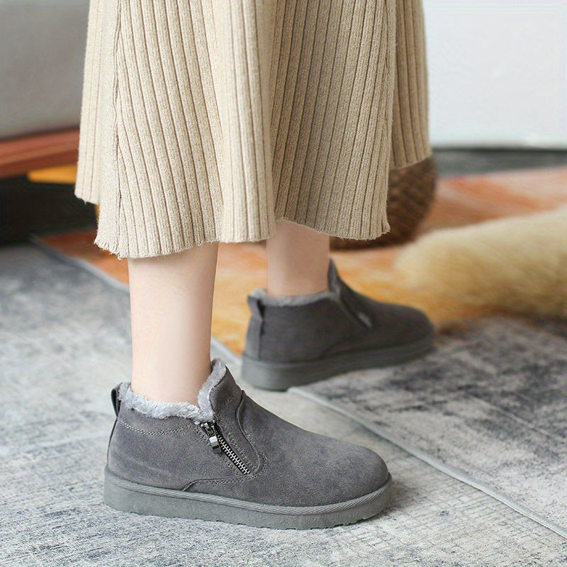 Women's Plush Inner Thermal Flats Side Zipper Winter Shoes