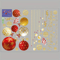 Christmas Wall Stickers for Shop Windows - Golden Pendants & Colorful Balls