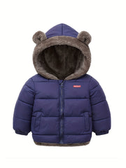 Boys Winter Hooded Coat With Fur Lining Cotton Padded Light Warm Jacket