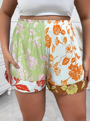 Colorblock Floral Print High Rise Shorts