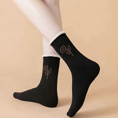 5 Pairs Women's Winter Floral Mid Calf Socks Casual Warm All Seasons