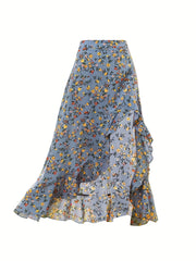 Floral Print High Waist Asymmetrical Skirt for Women
