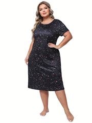 Star Print Lounge Dress Short Sleeve Round Neck Nightdress