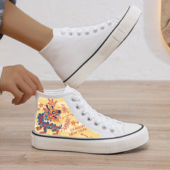 Dragon Print Plush Lined Thermal Chunky Canvas Sneakers