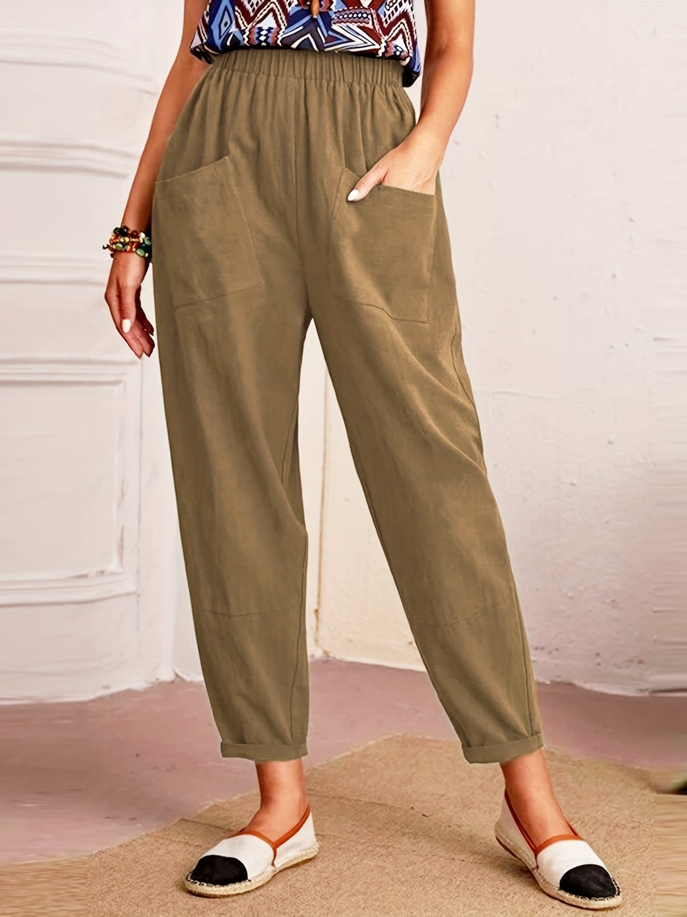 Solid Cargo Pants High Waist Pants Women's Clothing