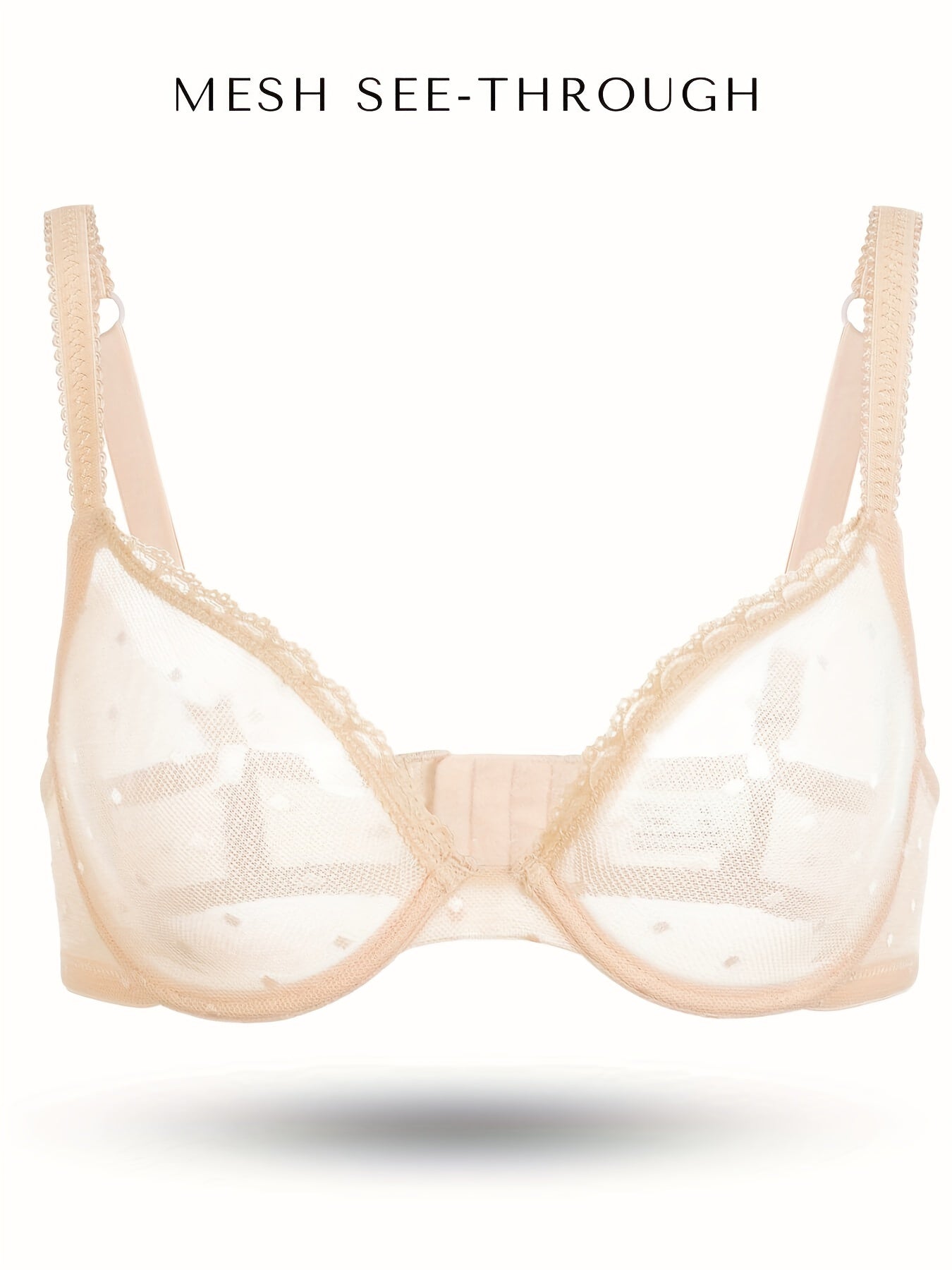 Sexy Bra Women's Plus Dot Print See through Mesh Underwire Push Up Bra