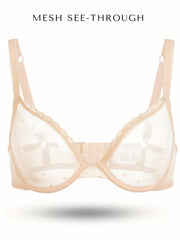 Sexy Bra Women's Plus Dot Print See through Mesh Underwire Push Up Bra