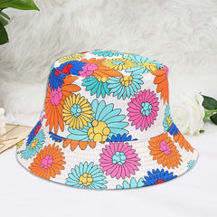 Unisex Floral Print Sunshade Bucket Hat Double Sided Sun Hat