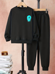 Colorful Letter Print Boy's 2pcs Sweatshirt & Sweatpants Set Halloween Style