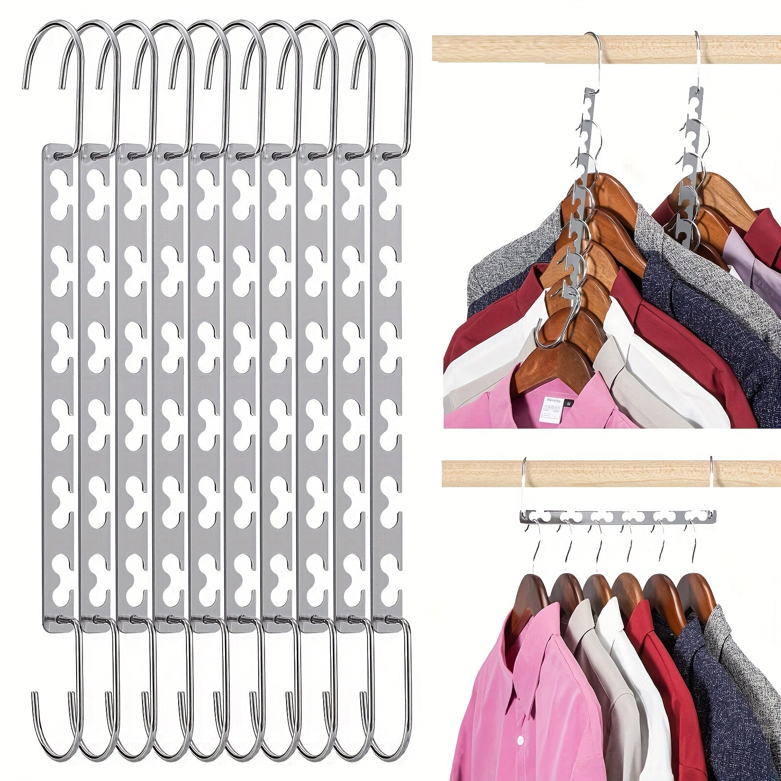 12pcs Stainless Steel Magic Hangers Closet Organizer Wardrobe Space Saving