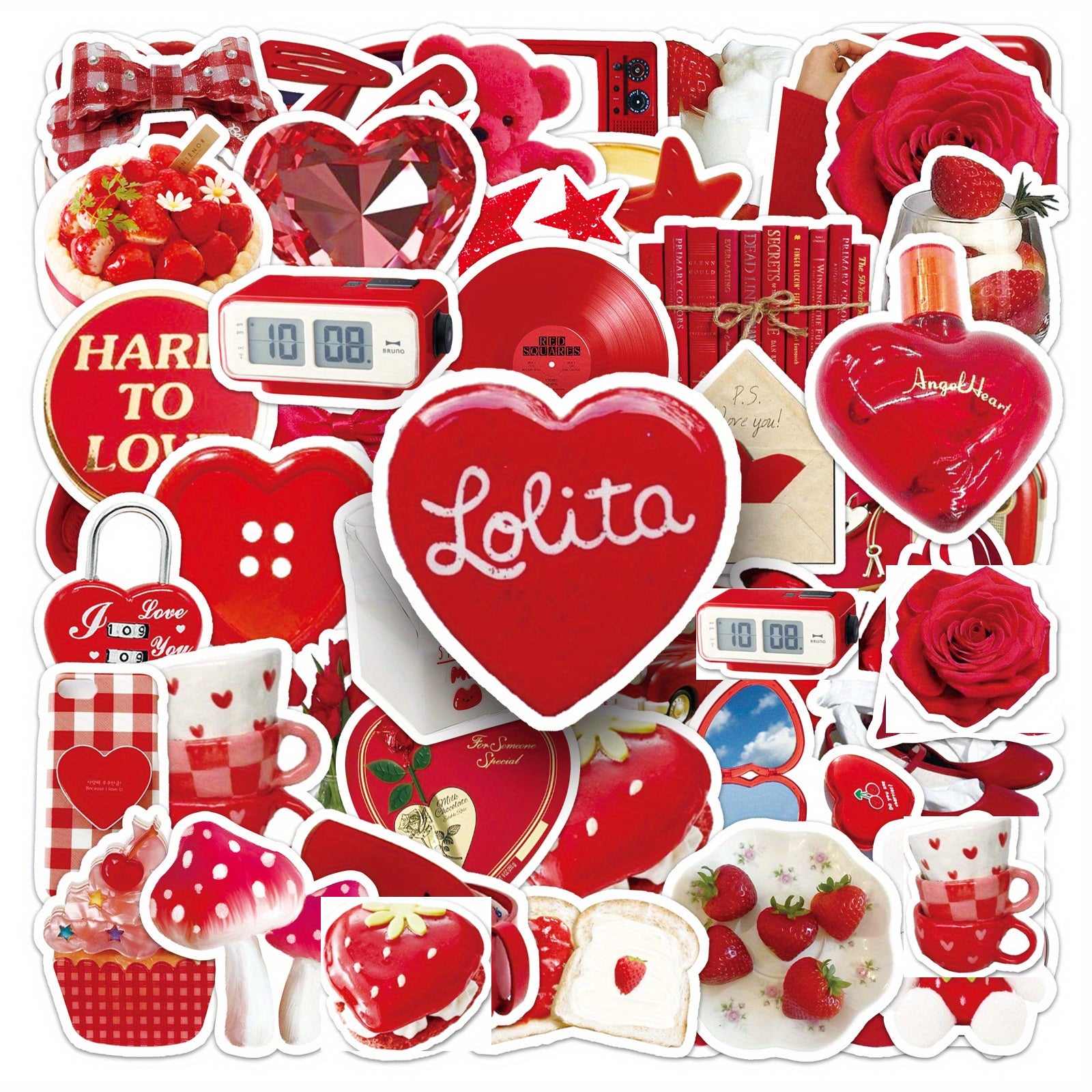 50pcs Red Ins Wind Fun Cartoon Stickers Vinyl for Luggage Guitar Car