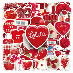 50pcs Red Ins Wind Fun Cartoon Stickers Vinyl for Luggage Guitar Car