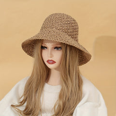 Crochet Floppy Sun Hat Khaki UV Protection Straw Hat