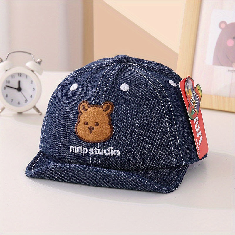 Kids' Adjustable Sunshade Baseball Cap with Bear Embroidery
