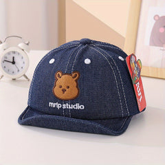 Kids' Adjustable Sunshade Baseball Cap with Bear Embroidery
