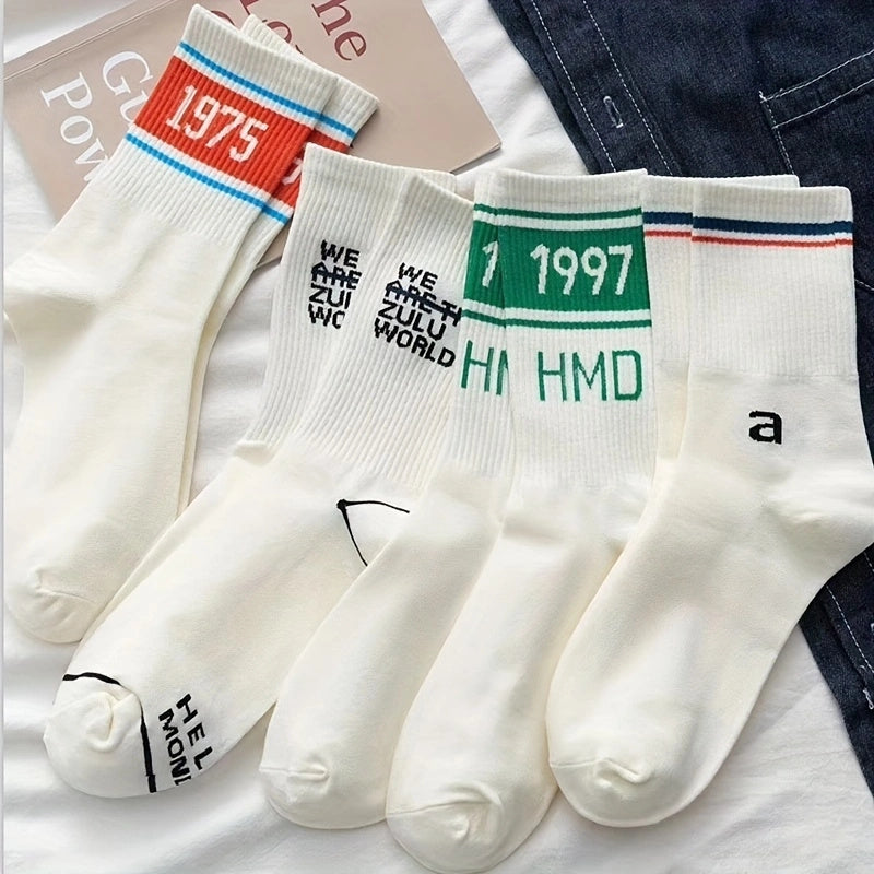4 Pairs Letter Print Sports Socks for Women