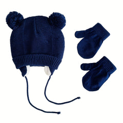 Winter Warm Knit Hat & Gloves Set for Newborn Baby
