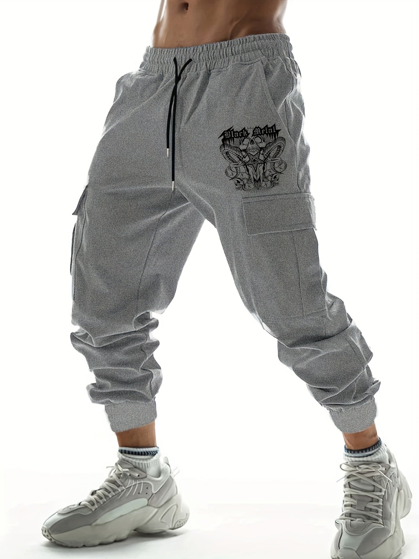 Hipster Metal Print Cargo Pants Men