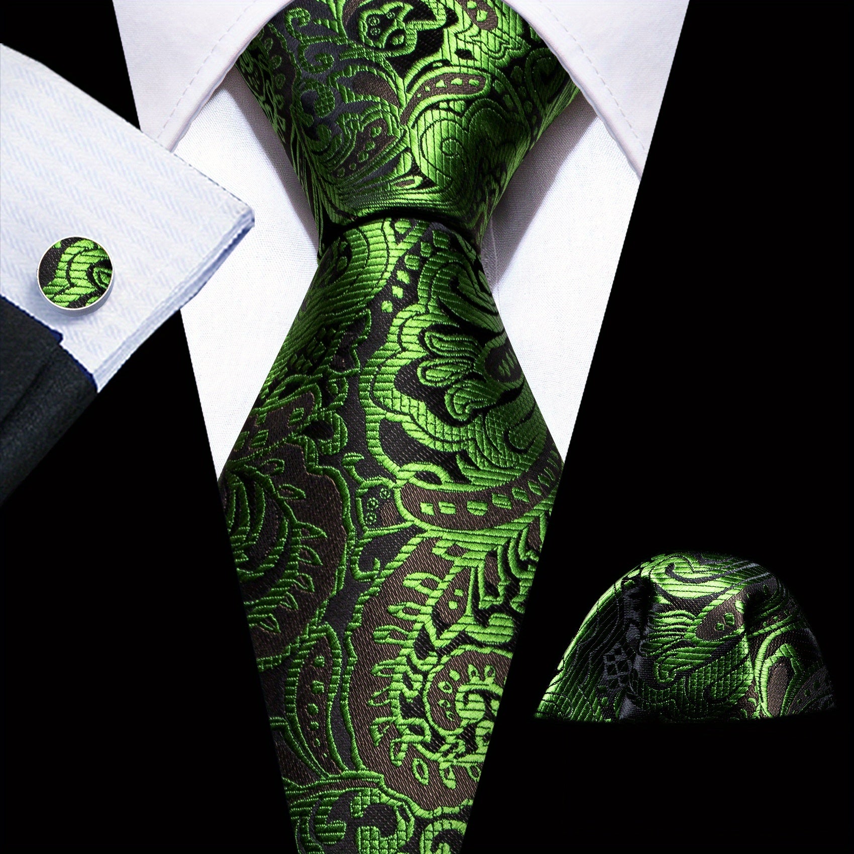 Barry Wang Men's Silk Floral Jacquard Tie Set