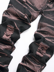 Y2k Tie Dye Ripped Jeans Men's Casual Street Style Denim Pants