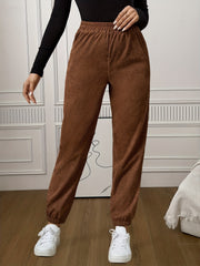 Corduroy Jogger Pants for Women Elastic Waist Casual Solid Comfy