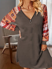 Colorblock Geometric Print Ribbed Dress