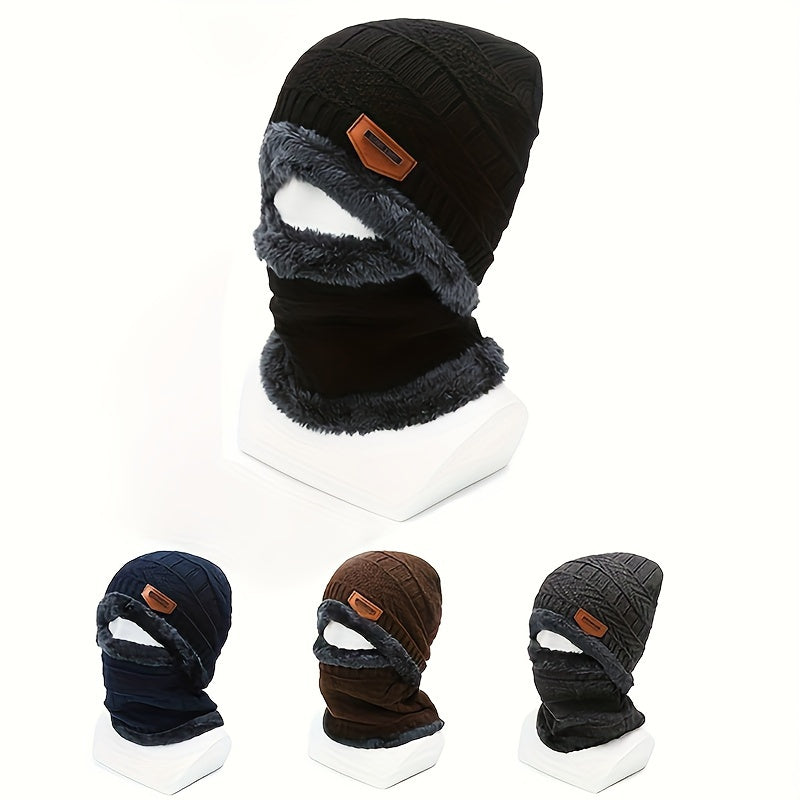 Men's Knit Beanie & Scarf Set - Warm Winter Ear Protection Hat