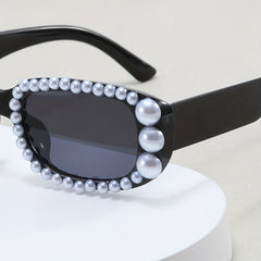Y2K Faux Pearl Rectangle Sunglasses Women UV400