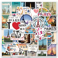 60pcs Paris City Travel Stickers Gouache Style Waterproof Adventure Stickers