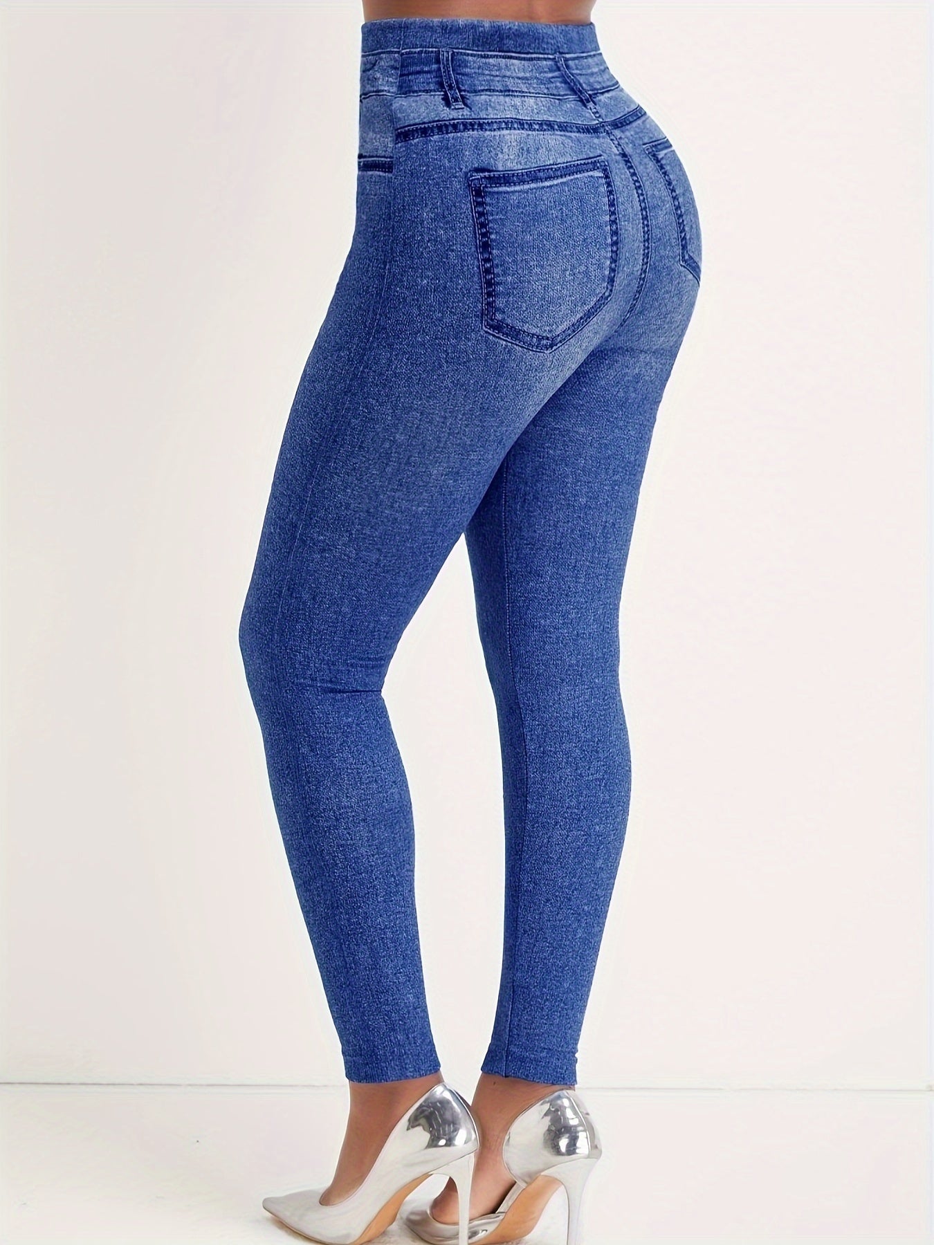 Denim Butterfly Print High Rise Leggings