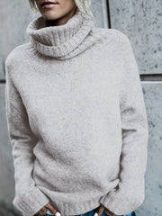 Solid Turtleneck Sweater Split Warm Knitted Jumper