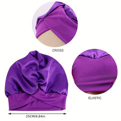 Stretchy Satin Turban Cap Solid Cross Head Wrap Elastic Bonnet