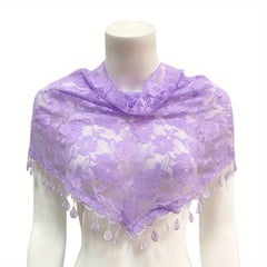 Flower Embroidered Lace Triangle Scarf Shawl Wrap Head Wrap For Daily Gift