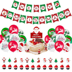 56pcs Christmas Theme Santa Claus Snowman Pull Flag Banner Balloon Set