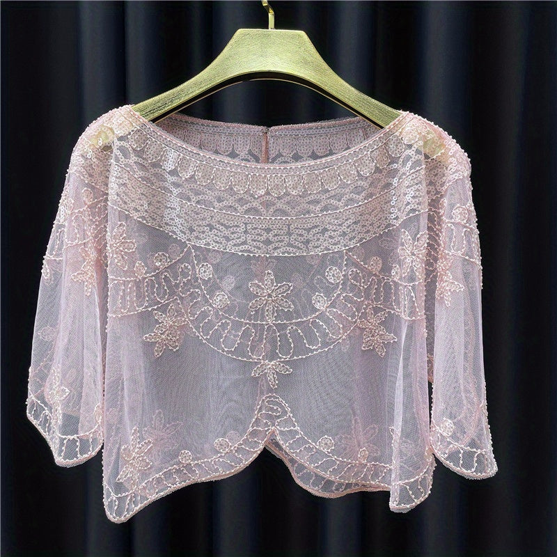 Vintage Baroque Sequin Shawl 1920s Flapper Party Wrap