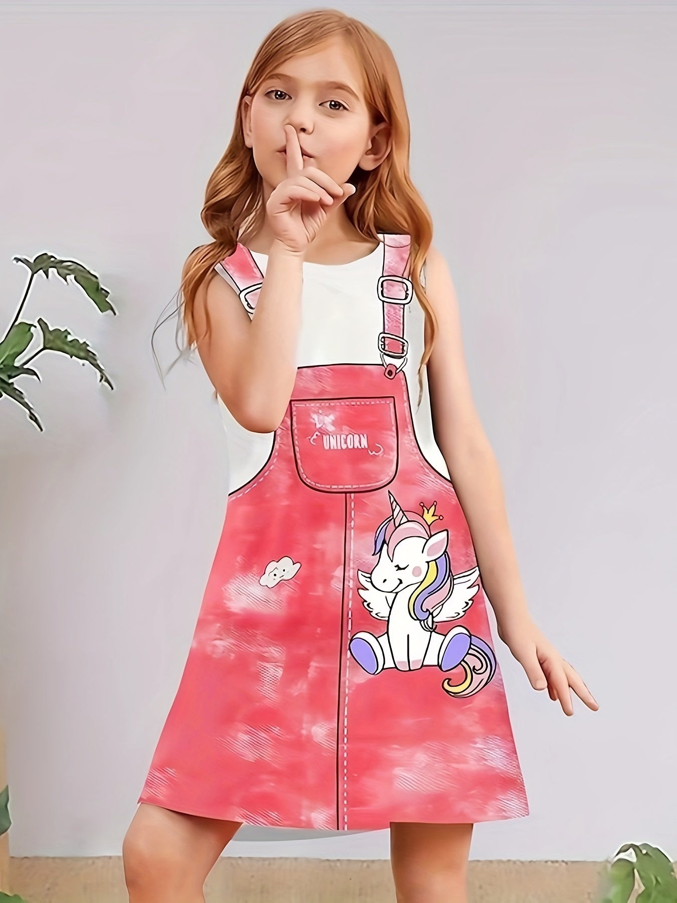 Unicorn Print Crew Neck Short Sleeve Dress for Summer Party