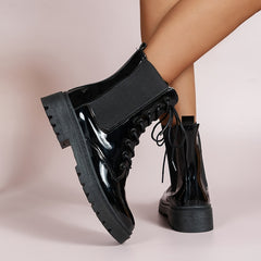 Women's Platform Combat Boots Faux Leather Lace Up Fashionable