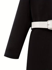 Girls' Colorblock Long Sleeve T Shirt Dress With Waistbag