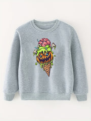 Halloween Bear Graphic Girls Sweatshirt Casual Comfort Fit Kids Pullover