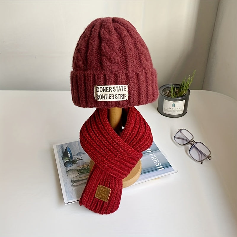 Baby Hat Scarf Set Thick Warm Knit Woolen Hat for Boys and Girls