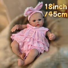 Soft Vinyl & Cloth Body Reborn Doll with Painted Hair, Lifelike Mixed Light Beig