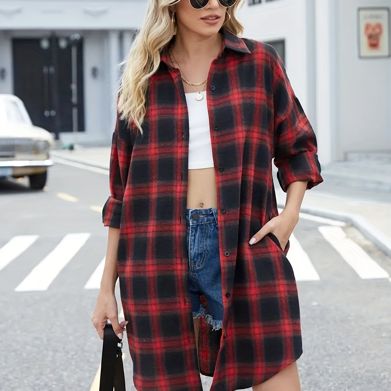 Plaid Print Button Up Long Sleeve Shirt