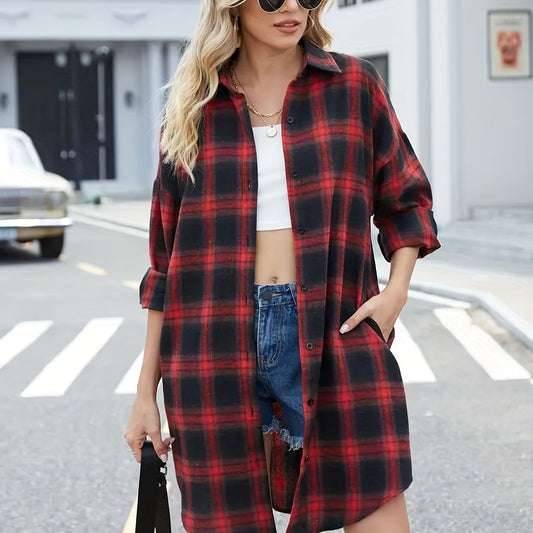 Plaid Print Button Up Long Sleeve Shirt
