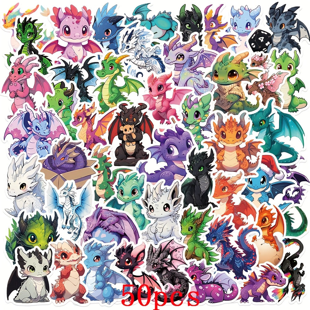 50pcs Assorted PVC Dragon Cartoon Stickers for DIY Water Bottle Luggage Decals