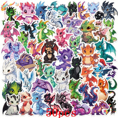 50pcs Assorted PVC Dragon Cartoon Stickers for DIY Water Bottle Luggage Decals