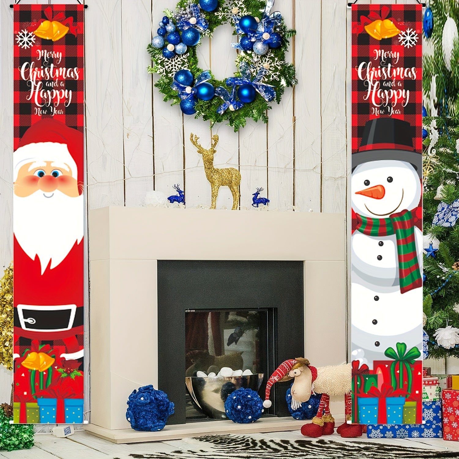 Christmas Door Banner Decorations Santa Claus Snowman Outdoor Hanging Decor